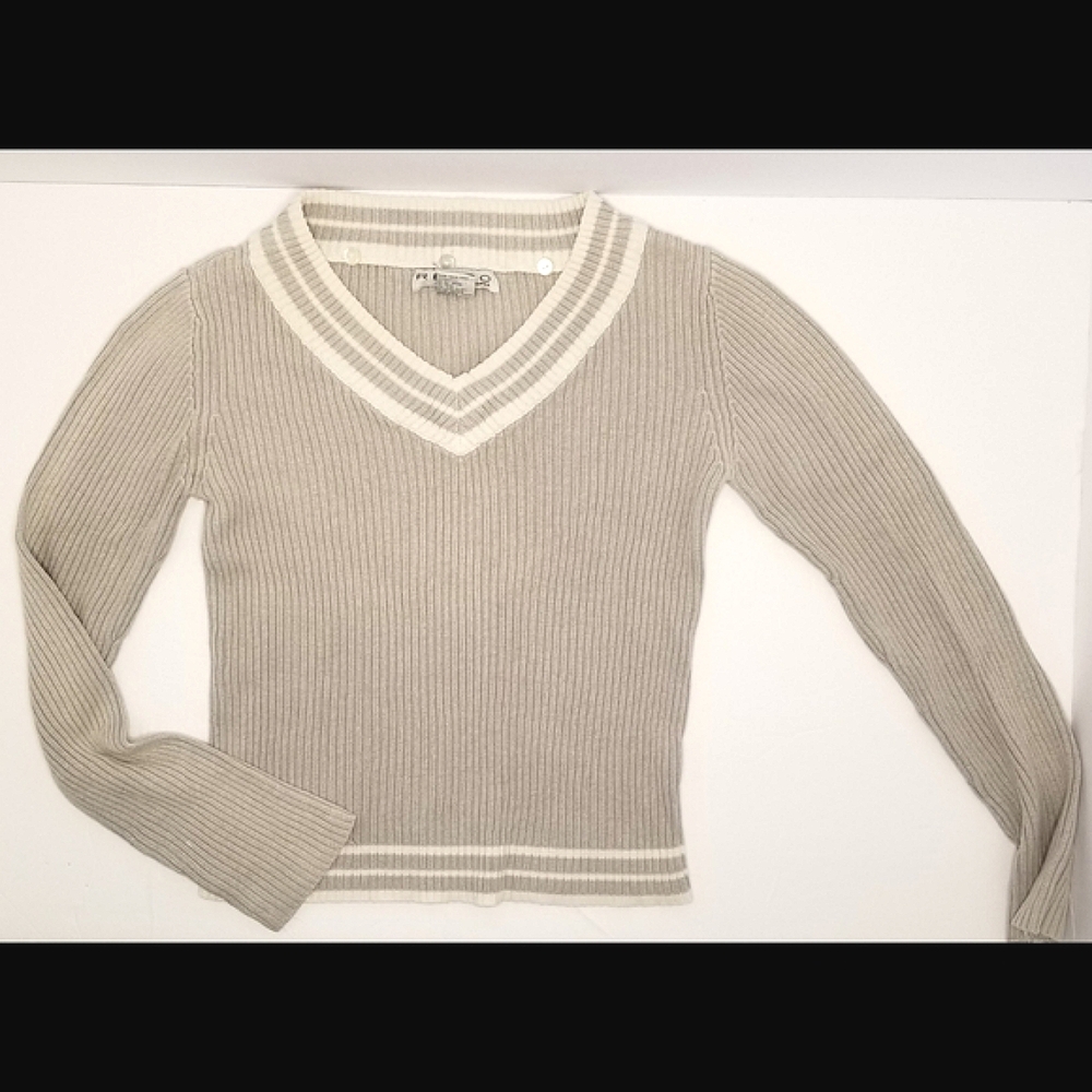 90s Retro by Renaissance Ribbed Crop Long Sleeve Fitted Sweater- Size Small